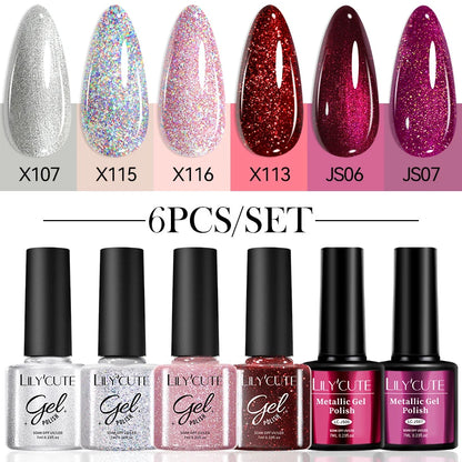 6Pcs Reflective Glitter Nail Art Liner Gel Kit