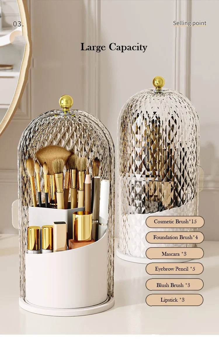 Makeup Brush Holder with Lid Diamond Birdcage