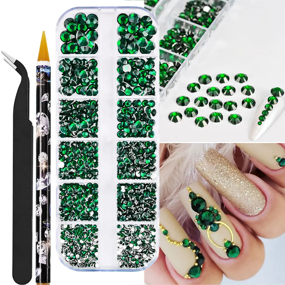 12-Grids Half Round Pearls Beads & Rhinestones for Nail Art