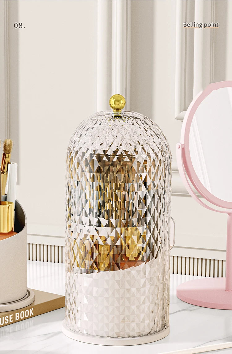 Makeup Brush Holder with Lid Diamond Birdcage