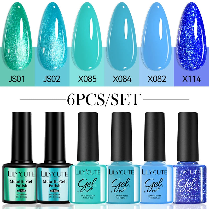 6Pcs Reflective Glitter Nail Art Liner Gel Kit