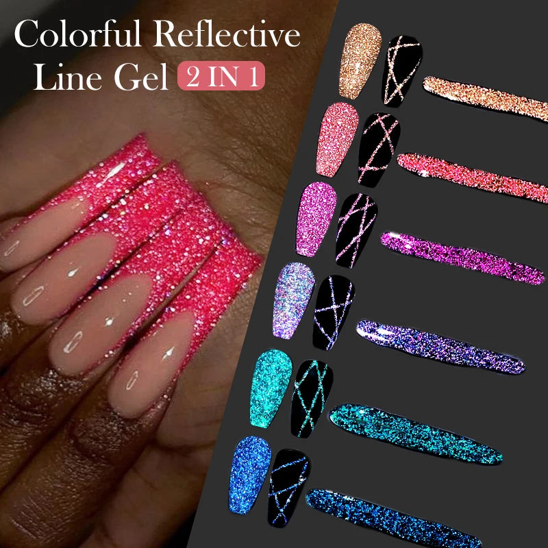 6Pcs Reflective Glitter Nail Art Liner Gel Kit