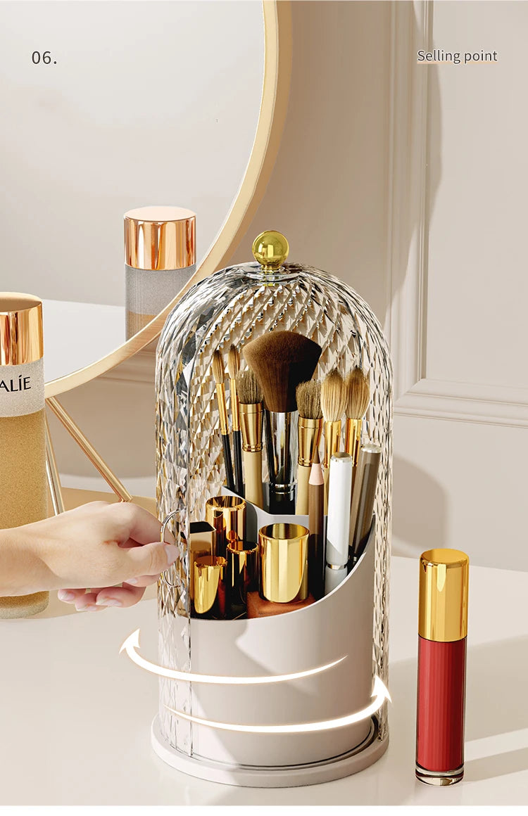 Makeup Brush Holder with Lid Diamond Birdcage