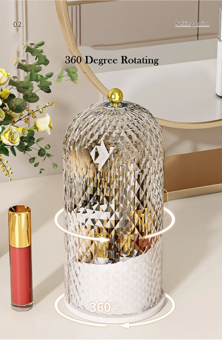 Makeup Brush Holder with Lid Diamond Birdcage