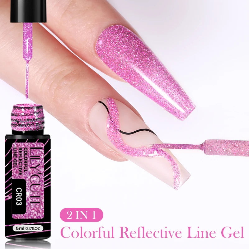 6Pcs Reflective Glitter Nail Art Liner Gel Kit