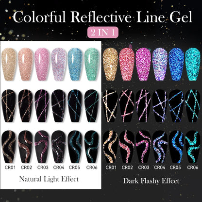 6Pcs Reflective Glitter Nail Art Liner Gel Kit