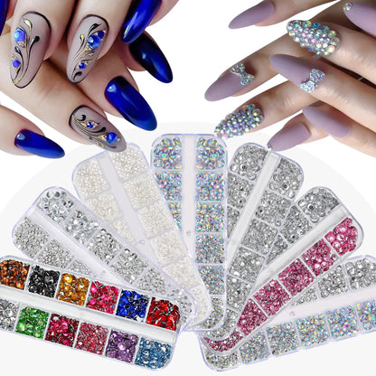 12-Grids Half Round Pearls Beads & Rhinestones for Nail Art