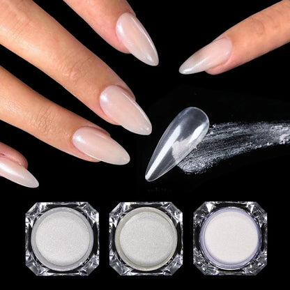 Aurora Pearl White Nails Glitter Dust