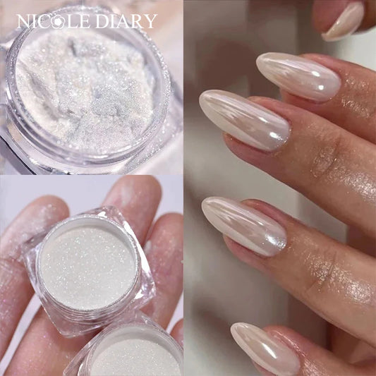 Aurora Pearl White Nails Glitter Dust