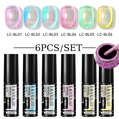 6Pcs Reflective Glitter Nail Art Liner Gel Kit