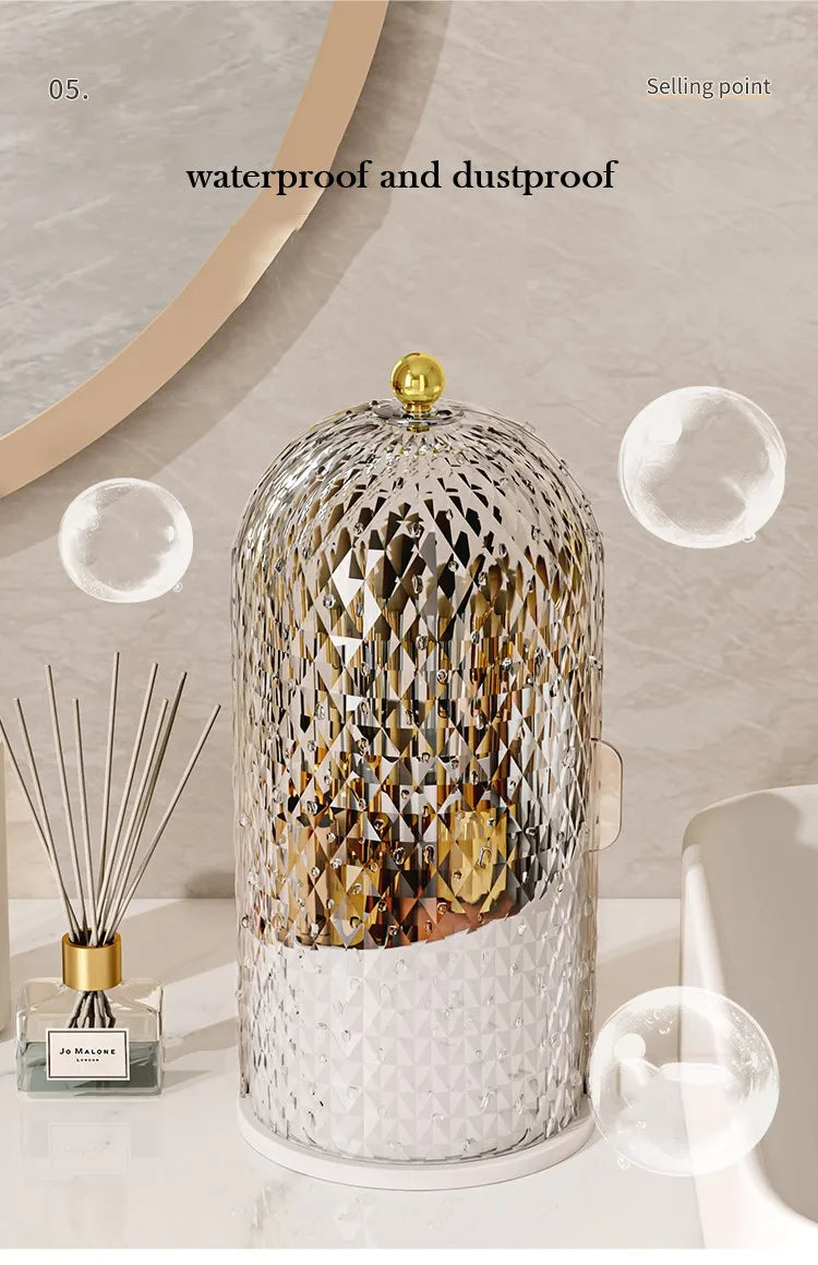 Makeup Brush Holder with Lid Diamond Birdcage