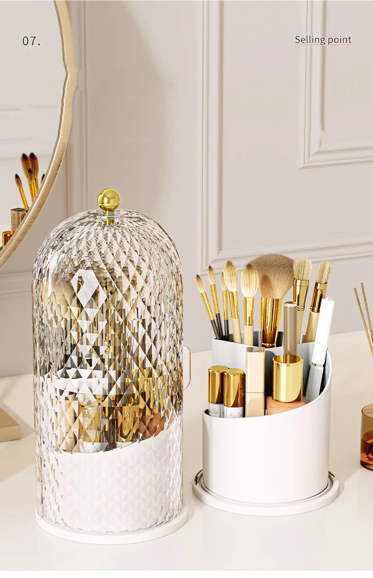 Makeup Brush Holder with Lid Diamond Birdcage