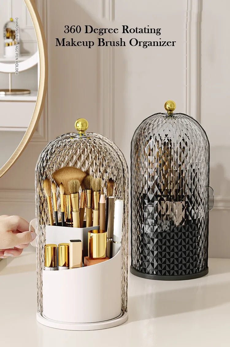 Makeup Brush Holder with Lid Diamond Birdcage