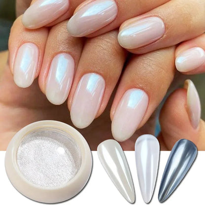 Aurora Pearl White Nails Glitter Dust